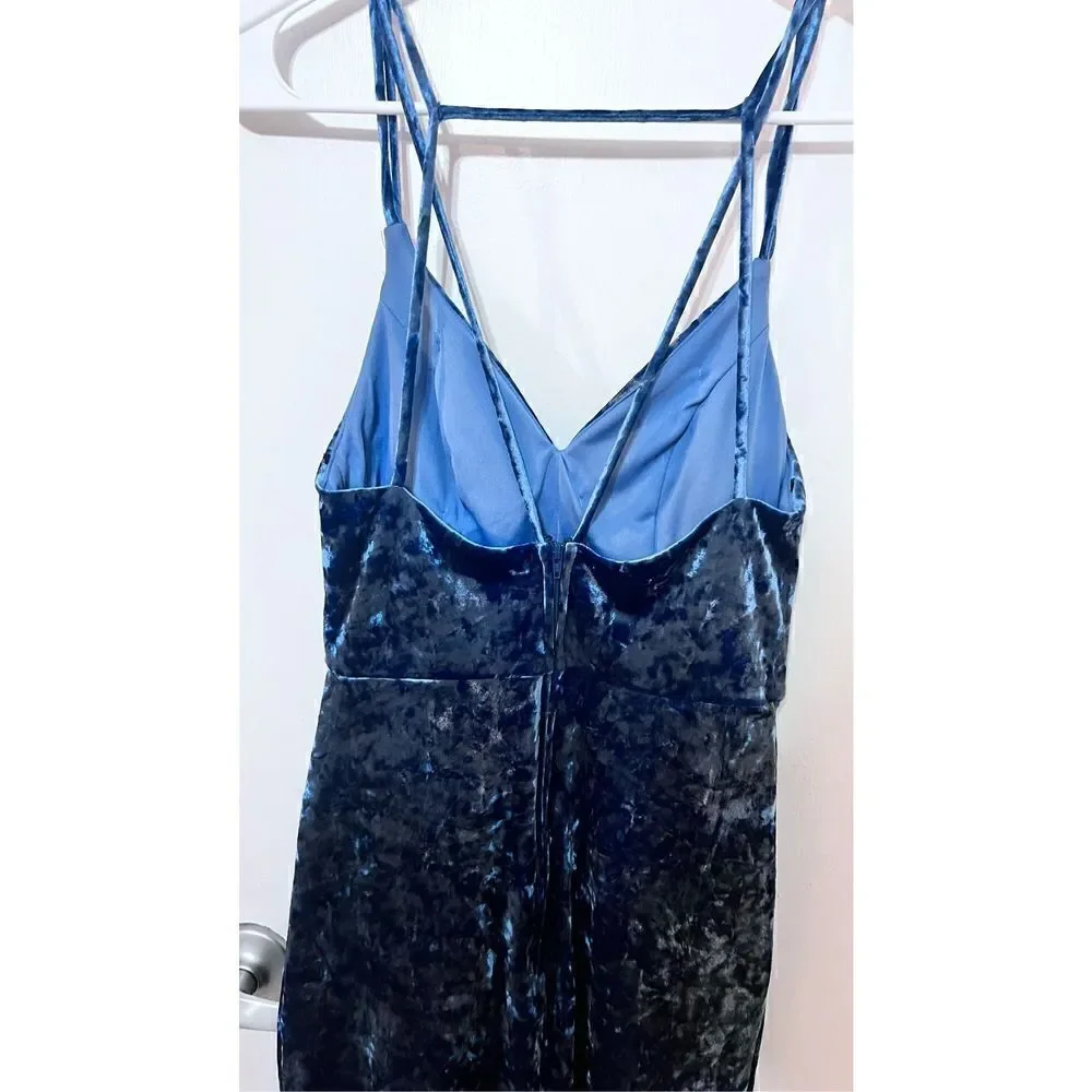 JODI KRISTOPHER BLUE VELOUR SPAGHETTI TOP DRESS JUNIORS SIZE 3